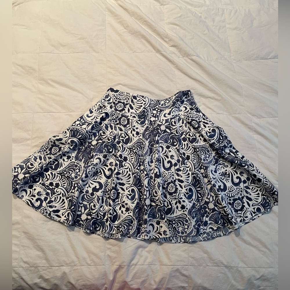 Lauren Ralph Lauren Batik Paisley Blue White Skirt Size 8 100% Cotton NWT